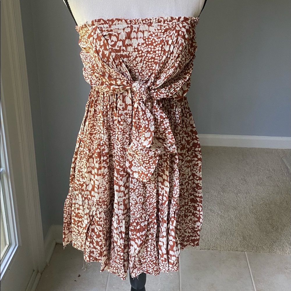 NWT Strapless tie front brown and white dress